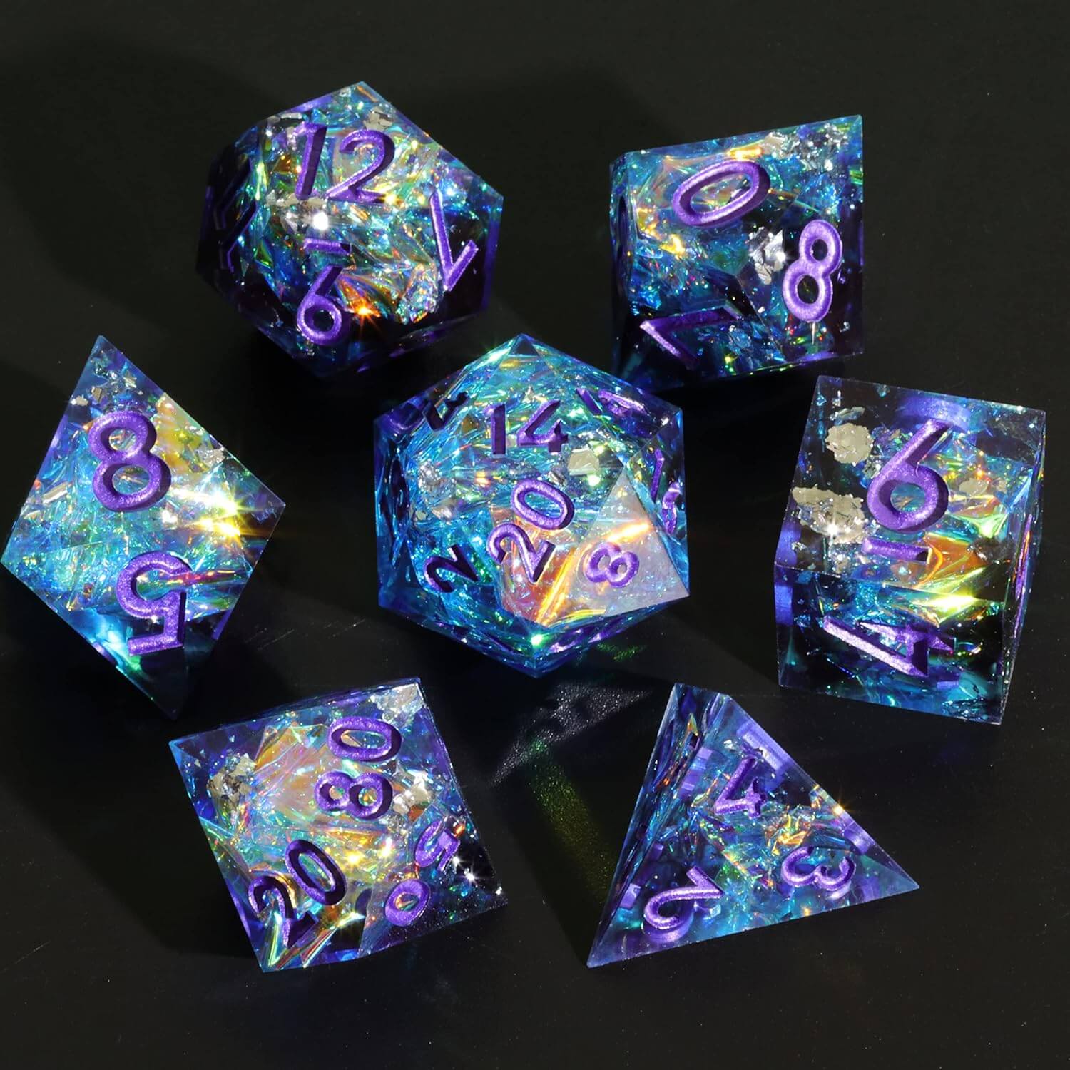 Sapphire Polyhedral Resin 7-Piece Dice Set for D&D - Image 6
