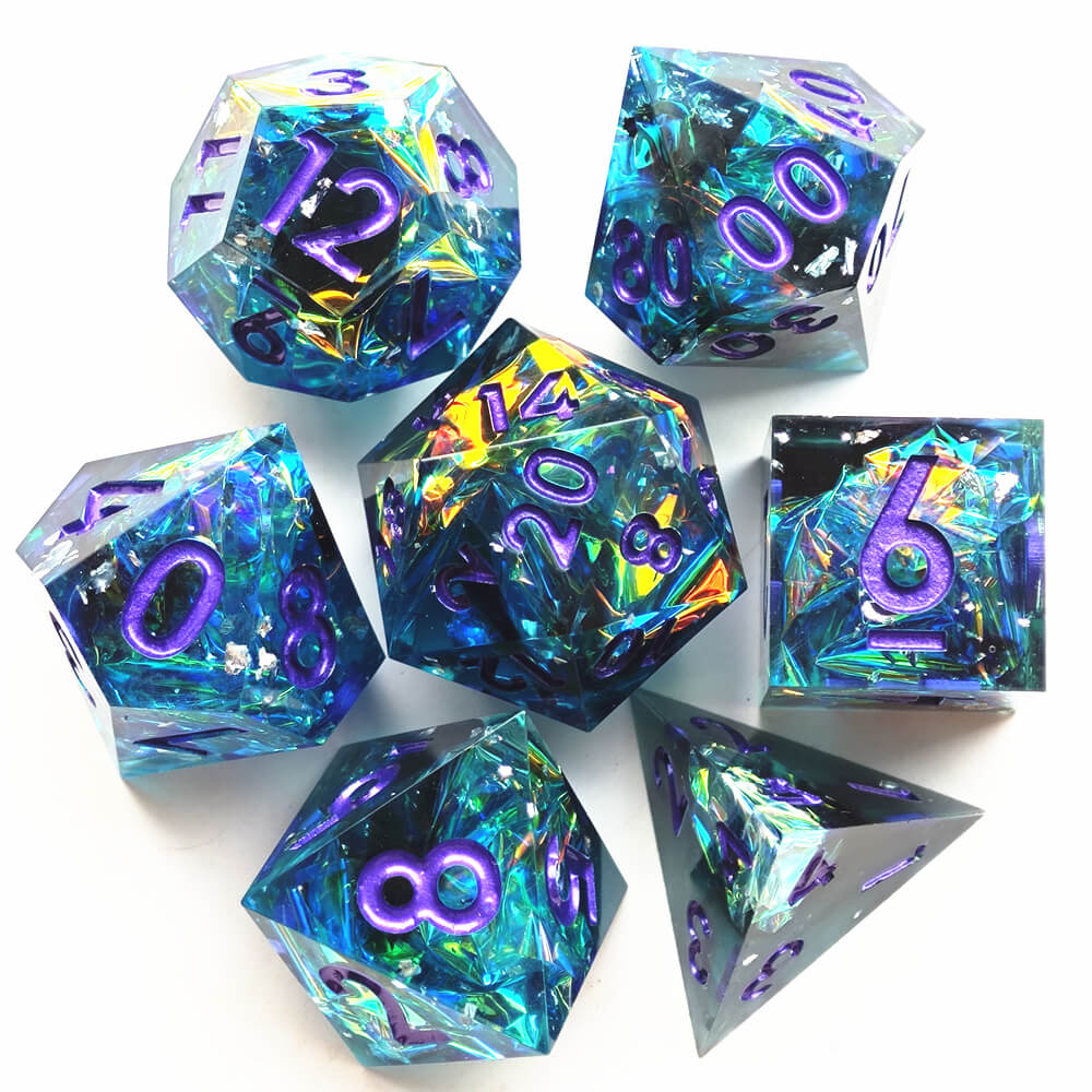 Sapphire Polyhedral Resin 7-Piece Dice Set for D&D - Image 7