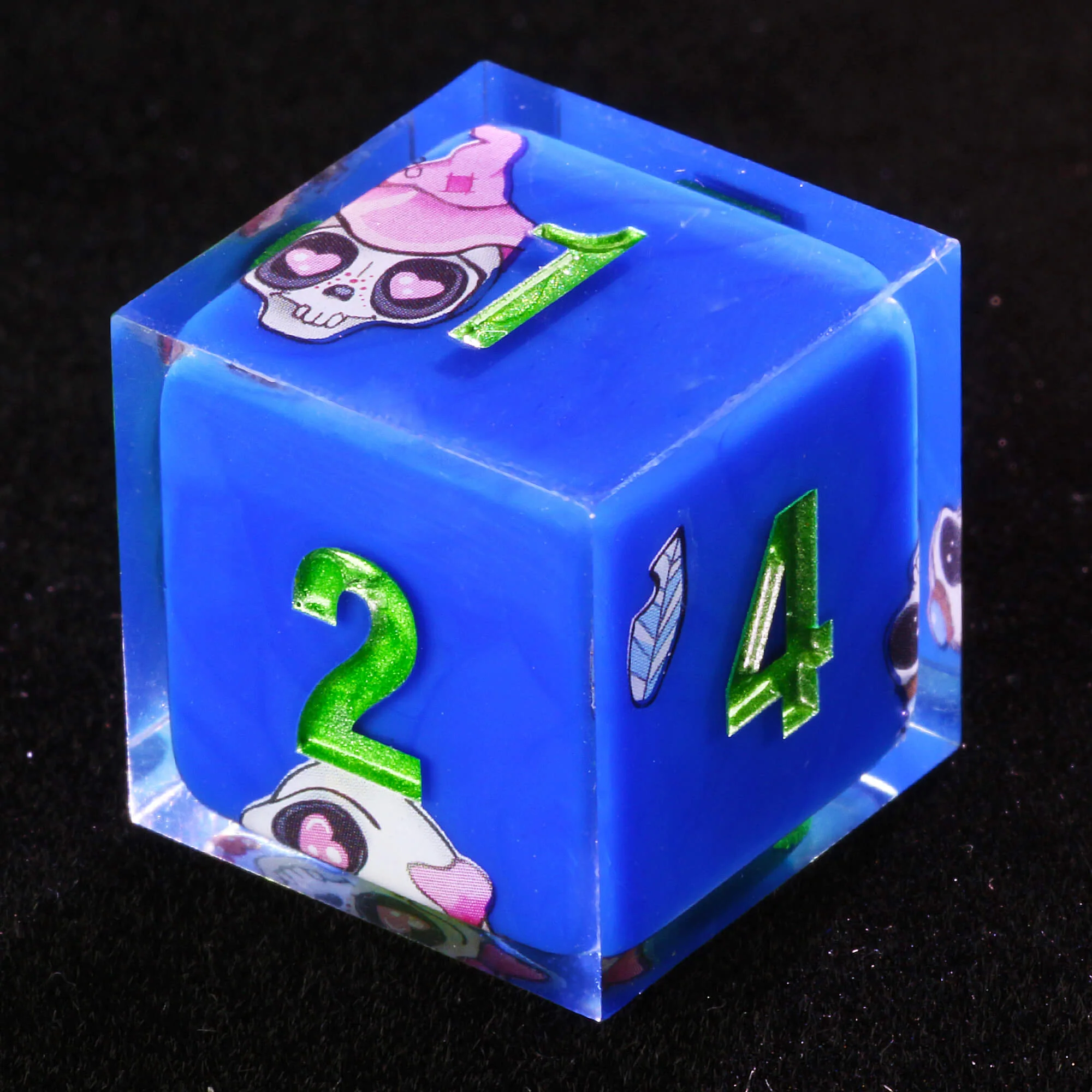 Seven Polyhedral Resin D&D Dice Set Skull Blue - Image 5