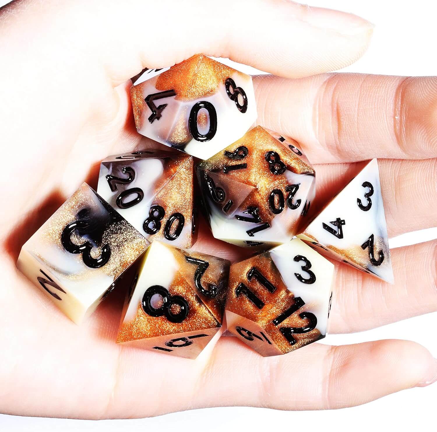 Sharp Edge Amber Polyhedral Resin 7-Piece D&D Dice Set - Image 3