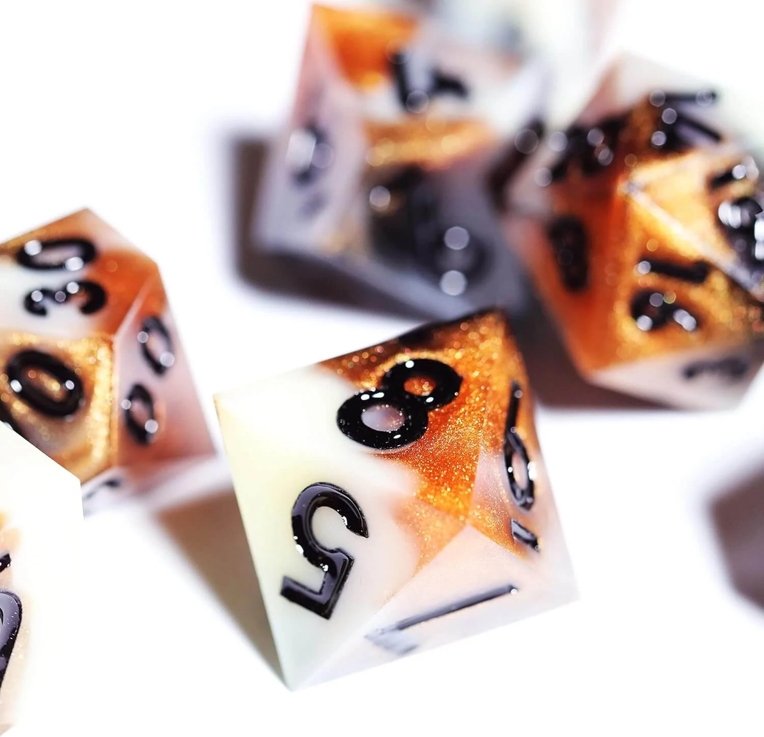 Sharp Edge Amber Polyhedral Resin 7-Piece D&D Dice Set - Image 4