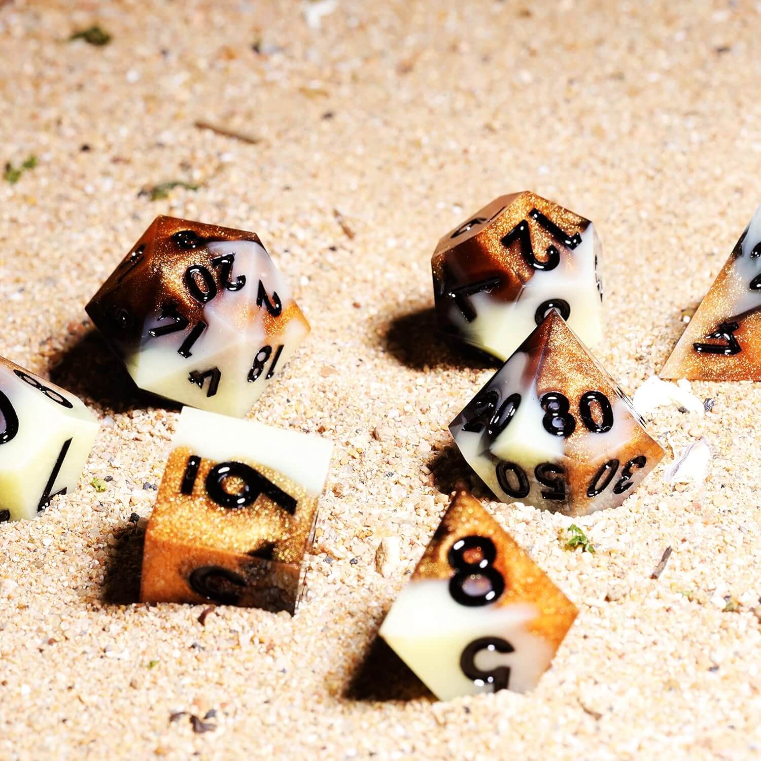 Sharp Edge Amber Polyhedral Resin 7-Piece D&D Dice Set - Image 5