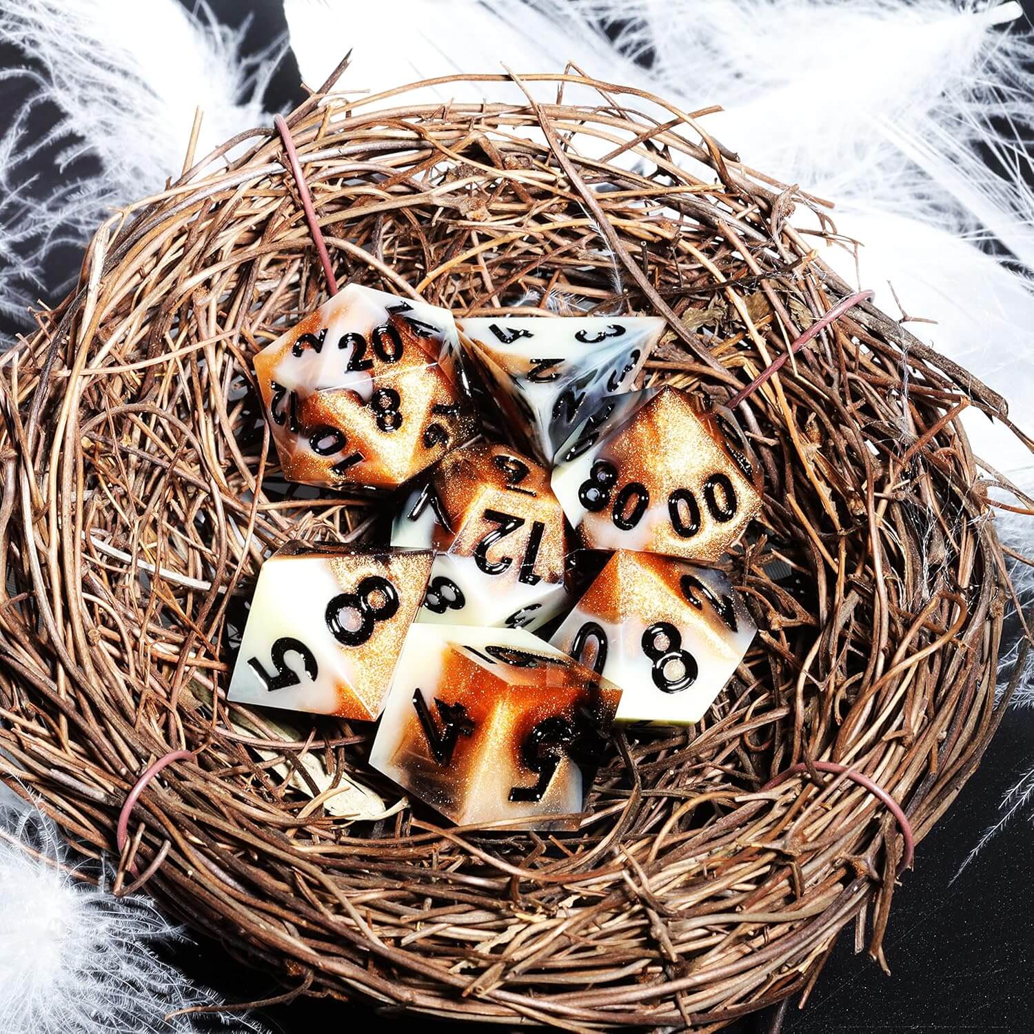 Sharp Edge Amber Polyhedral Resin 7-Piece D&D Dice Set - Image 6