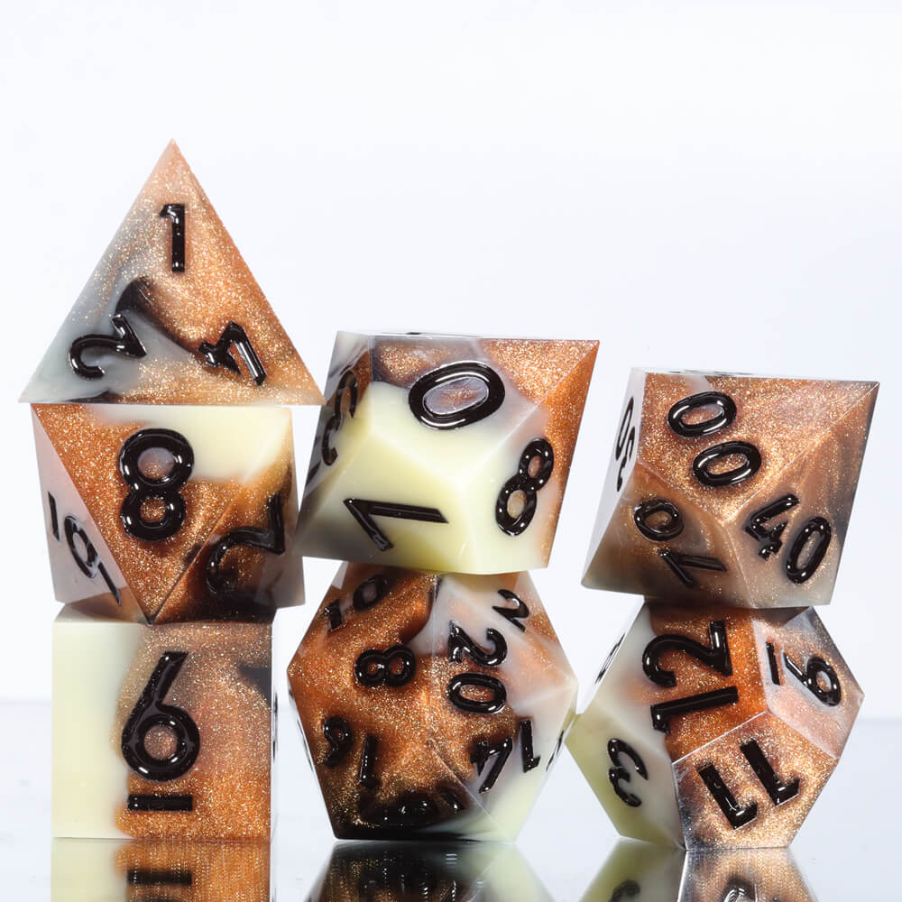 Sharp Edge Amber Polyhedral Resin 7-Piece D&D Dice Set - Image 7