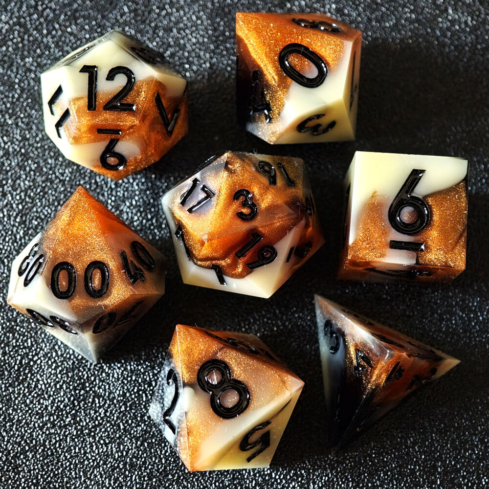 Sharp Edge Amber Polyhedral Resin 7-Piece D&D Dice Set - Image 8