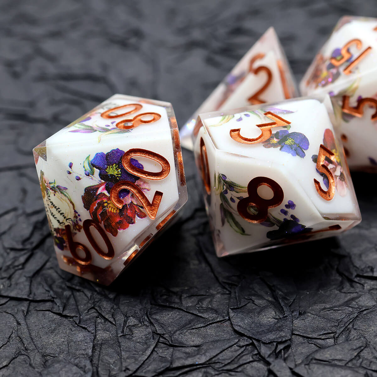 Sharp Edge Layered Flower 7-Piece DND Dice Set - Image 4