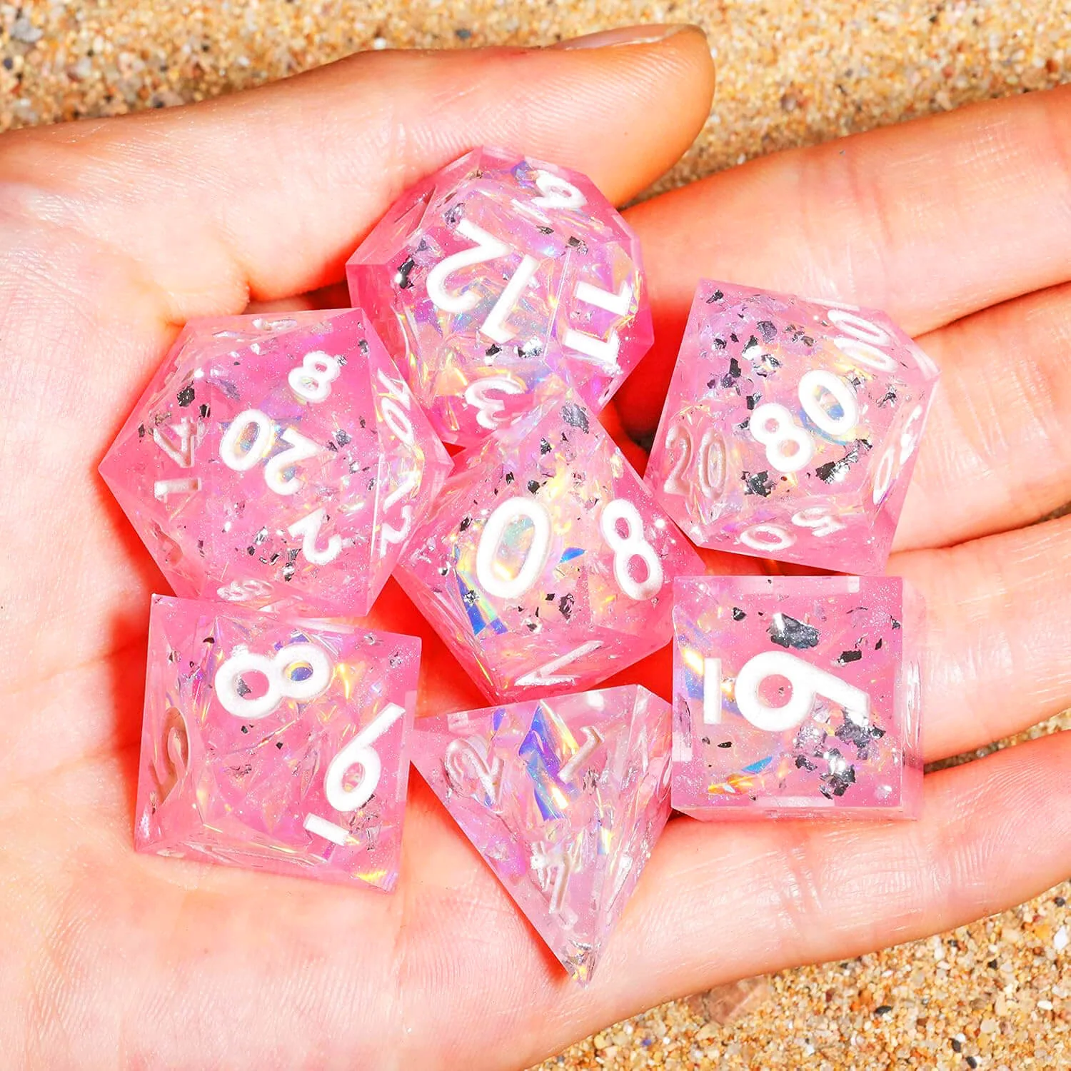 Sharp Edge Peachy Galaxy Polyhedral Resin 7-Piece D&D Dice Set - Image 3