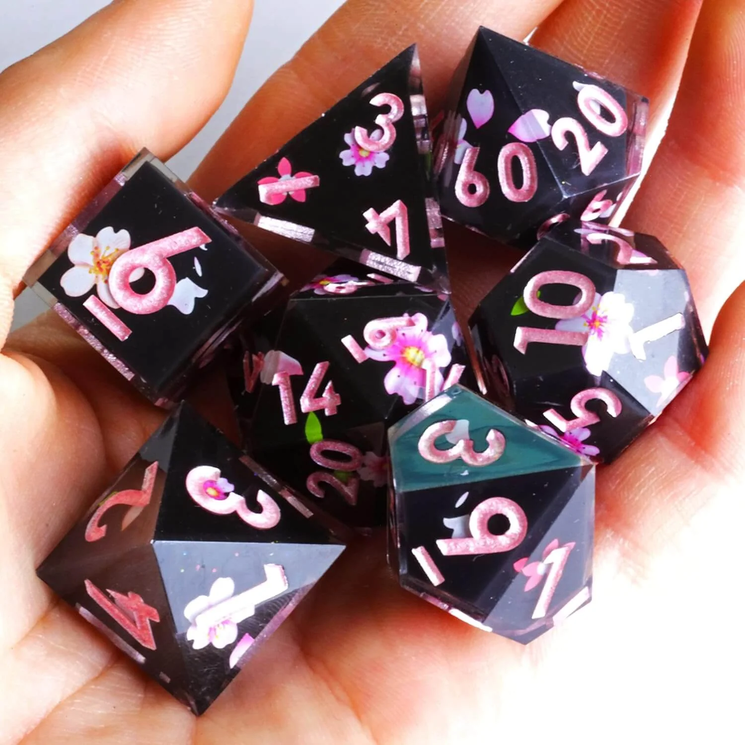 Sharp Edge Sakura Night Polyhedral Resin 7-Piece D&D Dice Set - Image 3