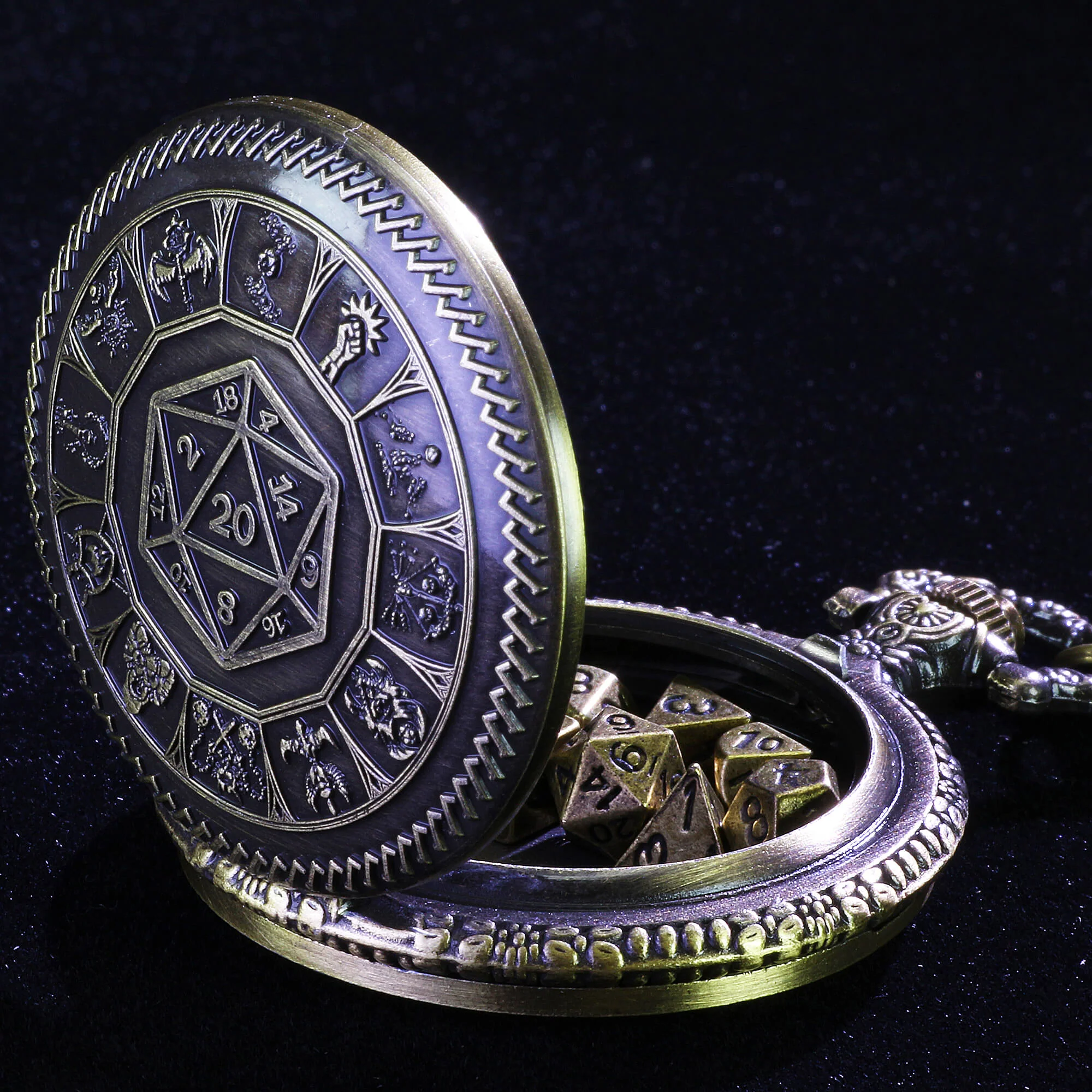 Totem Mini Polyhedral Metal Dice Sets DD with Pocket Watch Shell Case - Image 2
