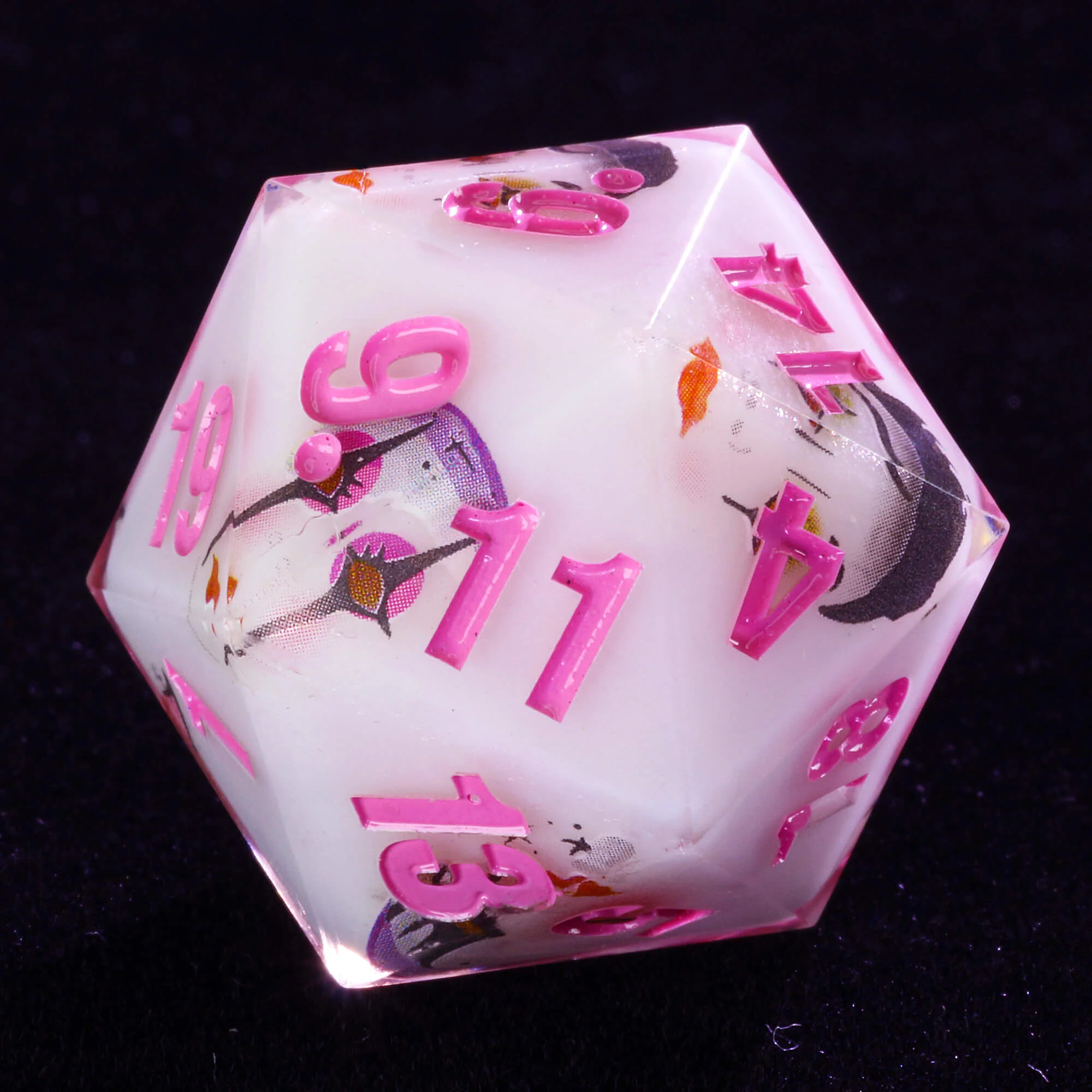 Unusual 7 Polyhedral Resin Dice Set D and D Clown White