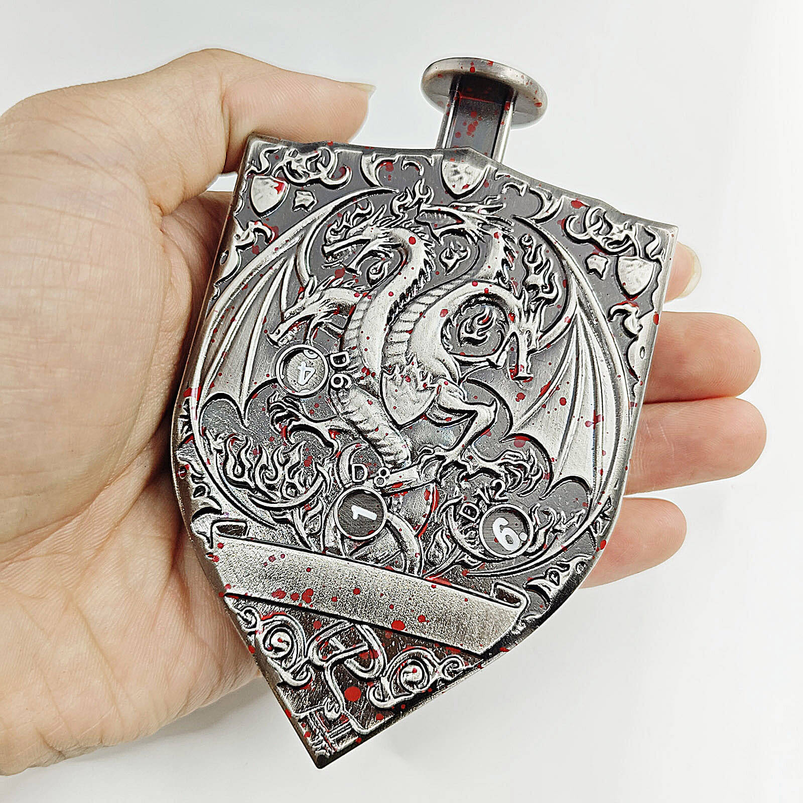 Wyvern Dragon 7 in 1 Button Presser Spinning D&D Metal Dice Shield Roulette Game - Image 18